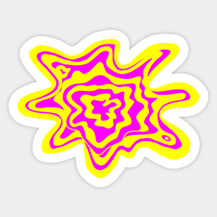 Trippy Topographic Contour Fluid Line Art Graphic Pink and Yellow Sticker